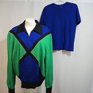 VTG St. John Sportwear Marie Gray Sweater Set Womens Size M/L Colorblock 70s 80s